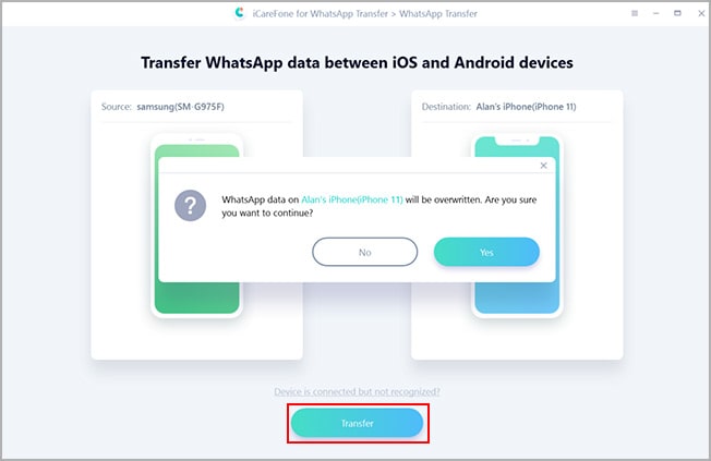 Selecione o modo WhatsApp Transfer